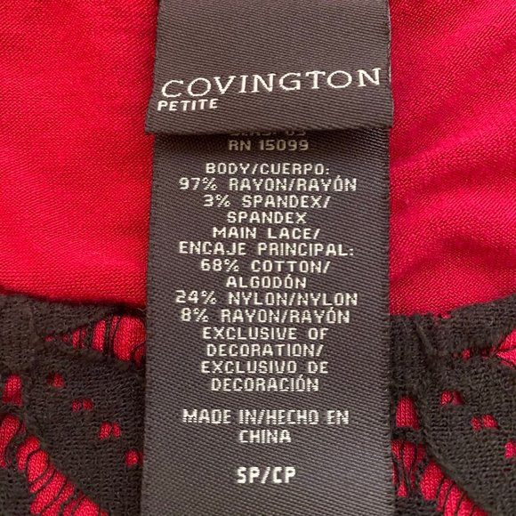 Covington Burgundy Blouse with Black Lace Detail Size Small Petite - Picture 3 of 4